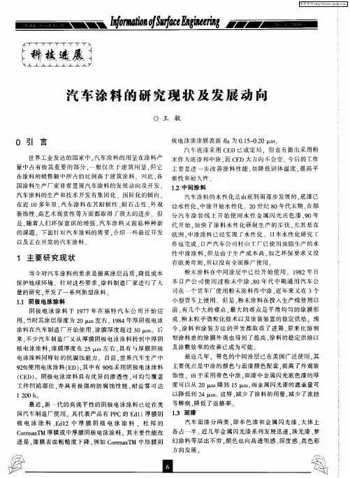 汽车涂料的研究现状及发展动向