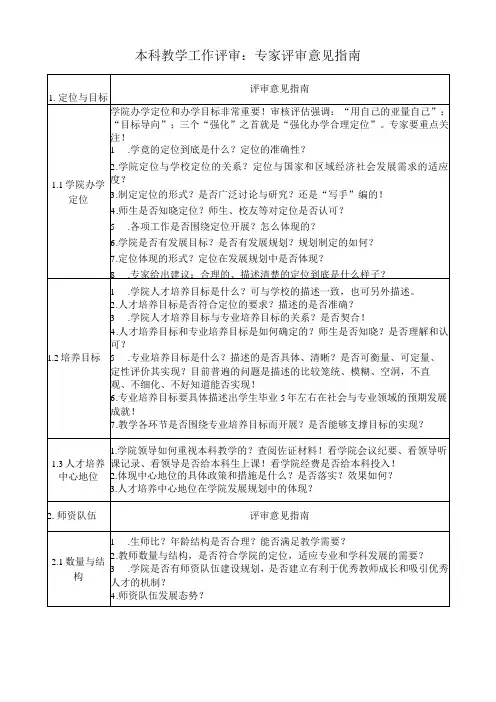 本科教学工作评审：专家评审意见指南
