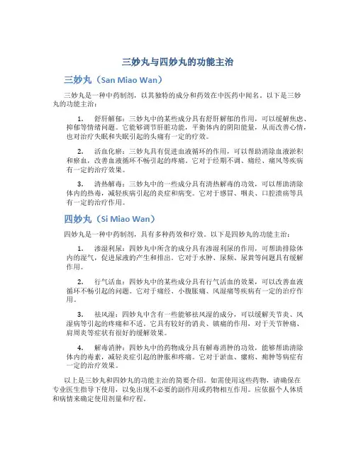 三妙丸与四妙丸的功能主治