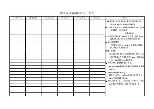 幼儿园疫情期间消毒记录表