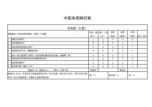 中医体质辨识表