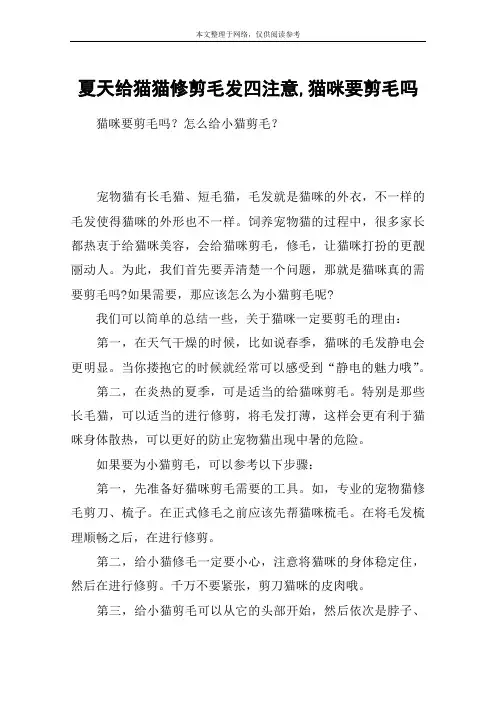 夏天给猫猫修剪毛发四注意,猫咪要剪毛吗