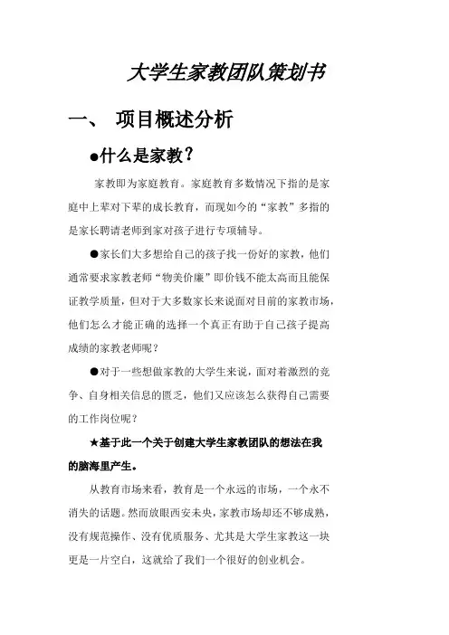 大学生家教团队策划书