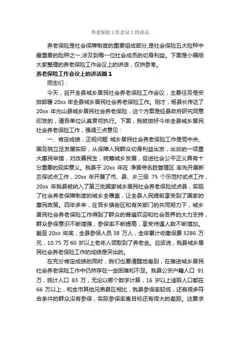 养老保险工作会议上的讲话_发言稿_