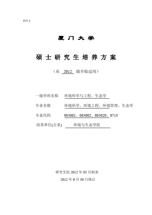 一级学科名称环境科学与工程生态学专业名称环境科学环境