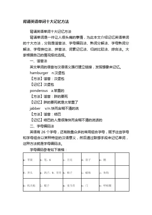 背诵英语单词十大记忆方法