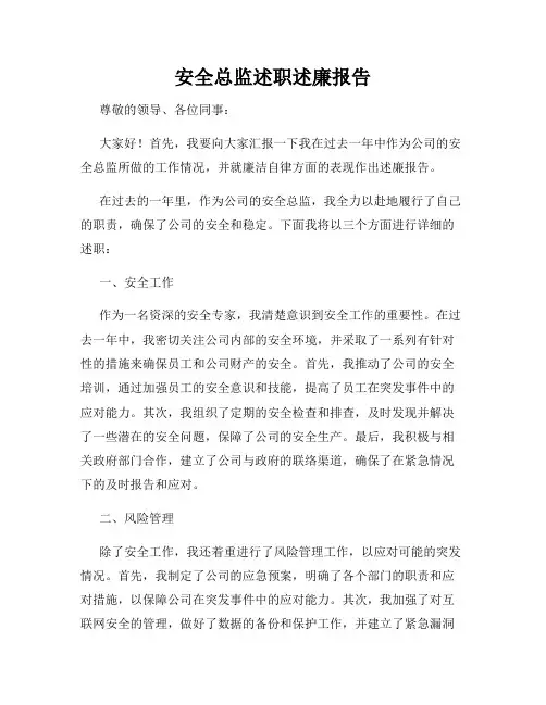 安全总监述职述廉报告