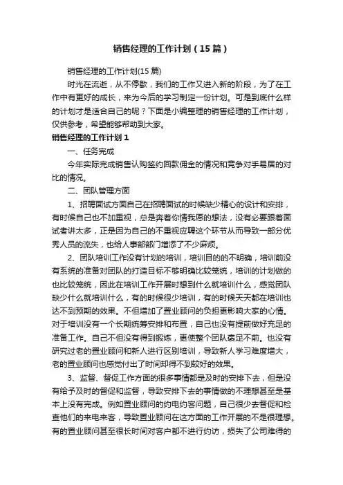 销售经理的工作计划（15篇）