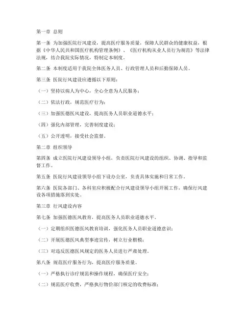 关于医院行风建设的管理制度