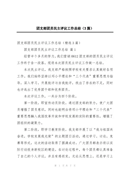 团支部团员民主评议工作总结(3篇)