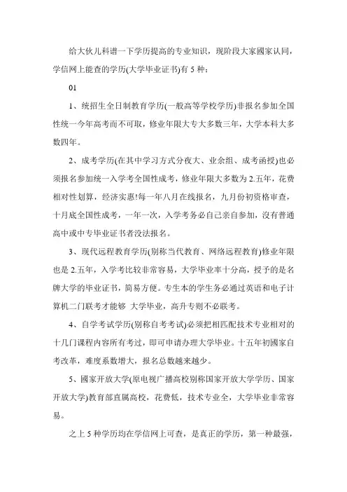 国家承认的五种学历文凭
