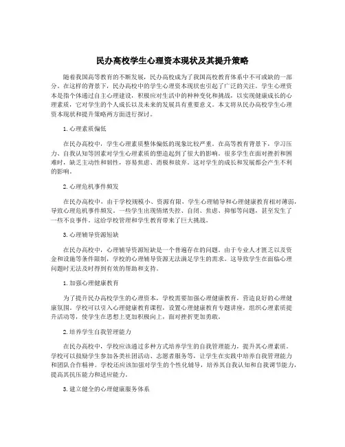 民办高校学生心理资本现状及其提升策略