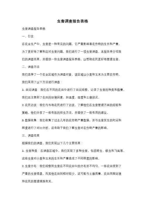 虫害调查报告表格