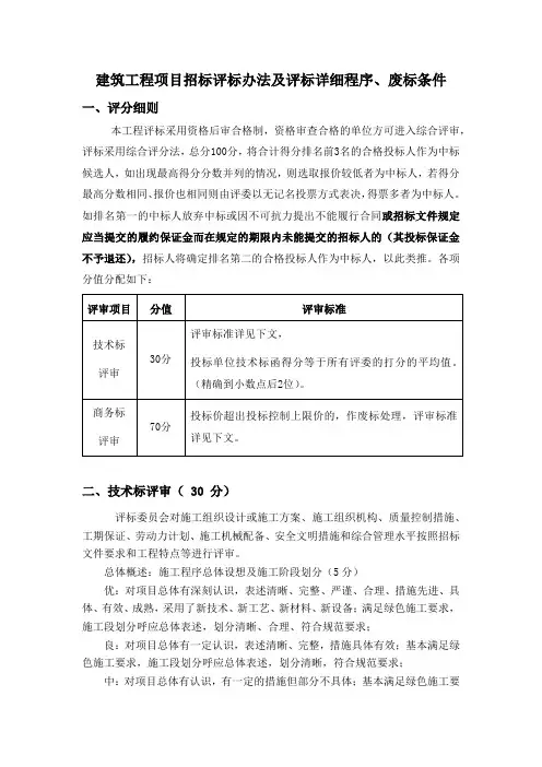 建筑工程项目招标评标办法及评标详细程序、废标条件