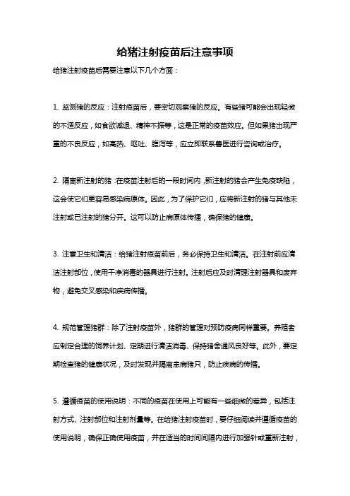 给猪注射疫苗后注意事项