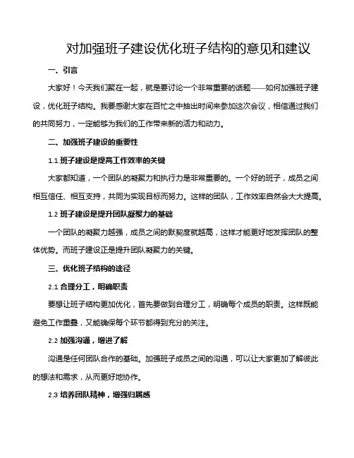 对加强班子建设优化班子结构的意见和建议