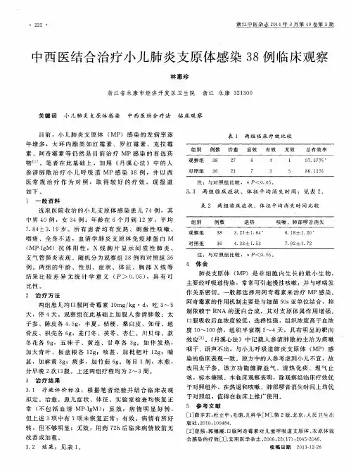 中西医结合治疗小儿肺炎支原体感染38例临床观察
