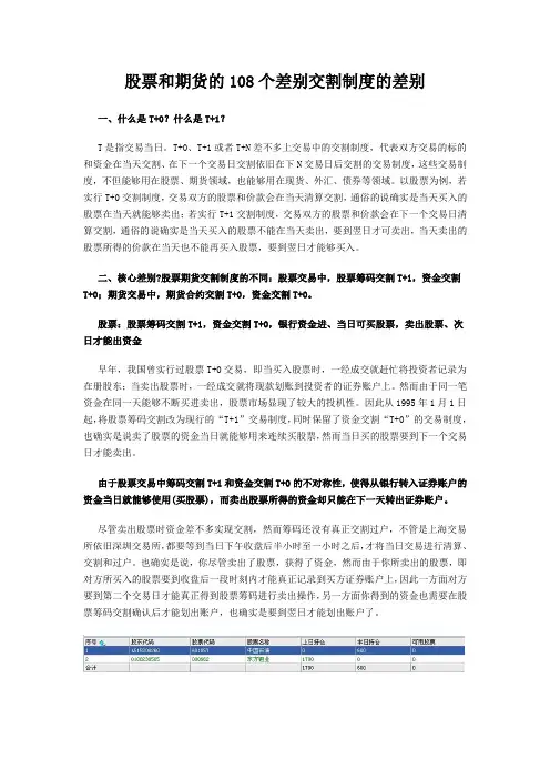 股票和期货的108个差别交割制度的差别