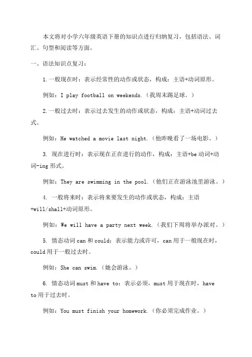 最新外研版小学六年级英语下册知识点归纳复习