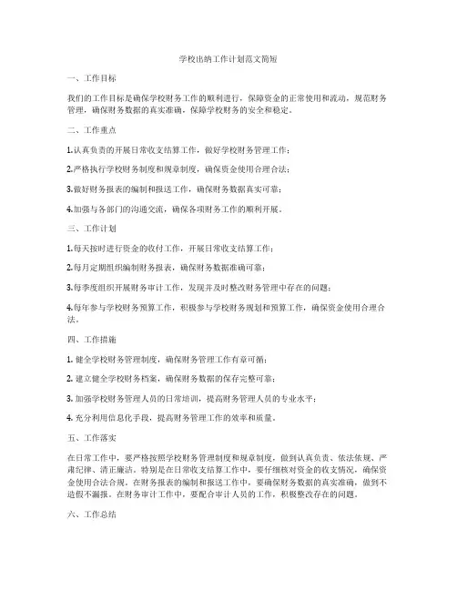 学校出纳工作计划范文简短
