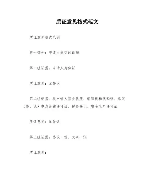 质证意见格式范文