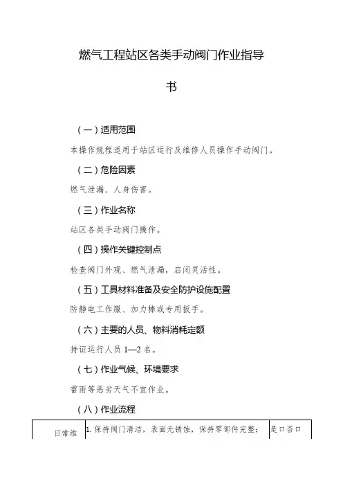 燃气工程站区各类手动阀门作业指导书