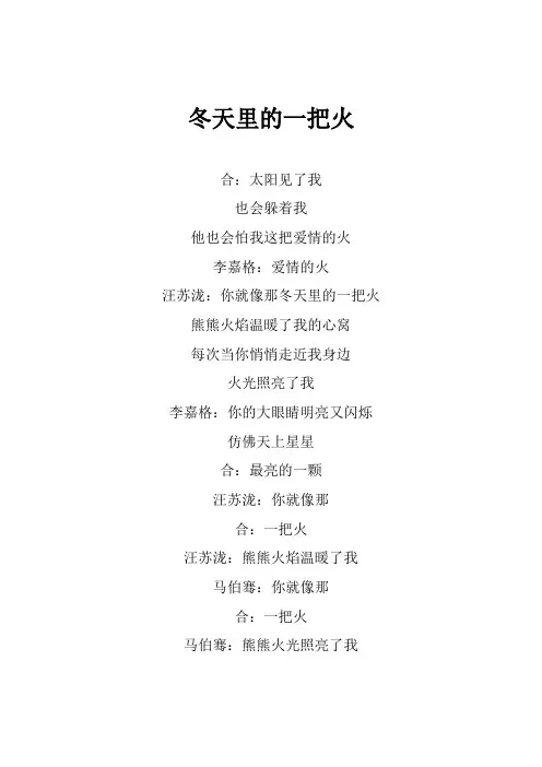 汪苏泷《冬天里的一把火》歌词(专辑：金曲捞第二季 第3期)