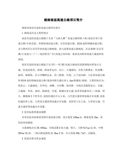 湖南南益高速公路项目简介