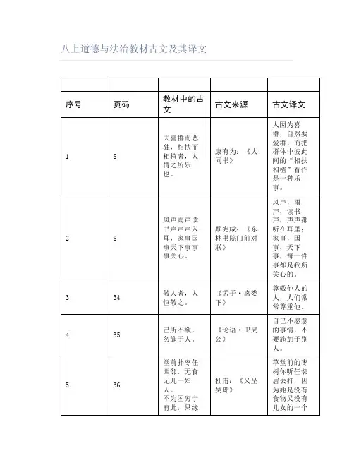 八上道德与法治教材古文及其译文
