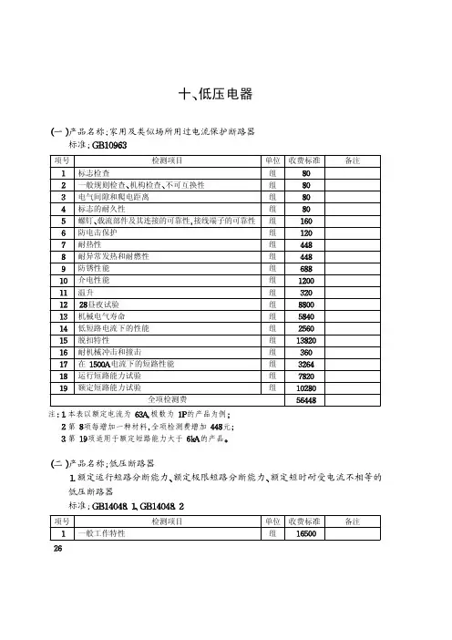 低压电器测试收费标准