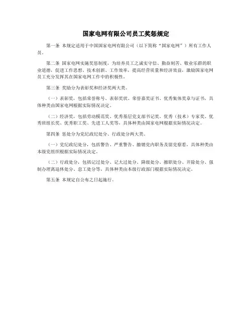 国家电网有限公司员工奖惩规定