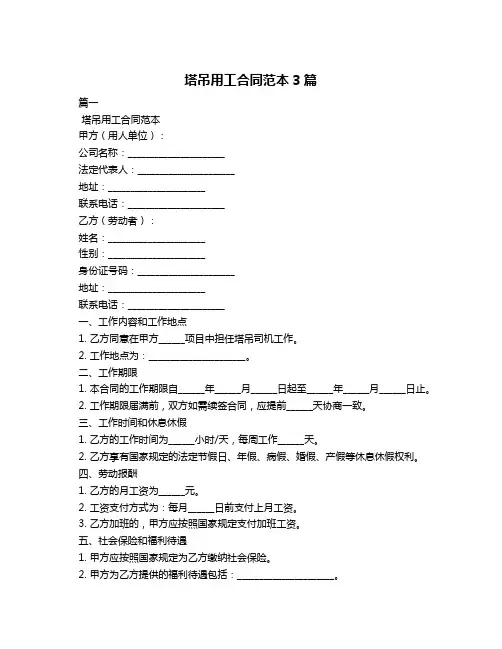 塔吊用工合同范本3篇