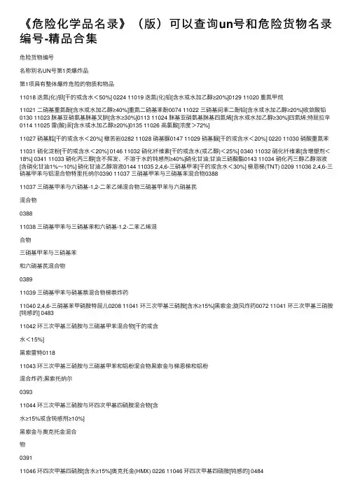 《危险化学品名录》（版）可以查询un号和危险货物名录编号-精品合集