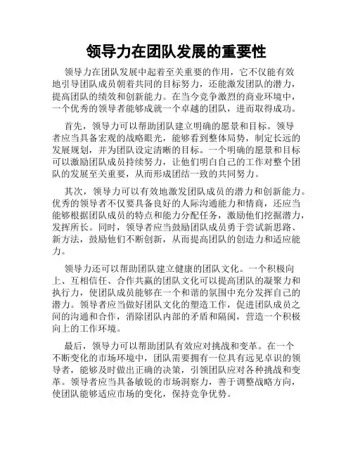 领导力在团队发展的重要性