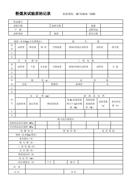 粉煤灰试验原始记录表