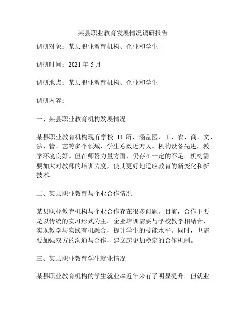 某县职业教育发展情况调研报告