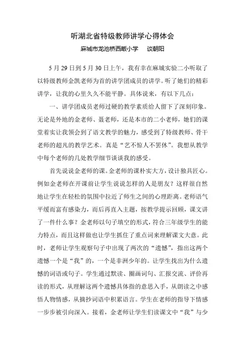 听湖北省特级教师讲学心得体会(谈朝阳)