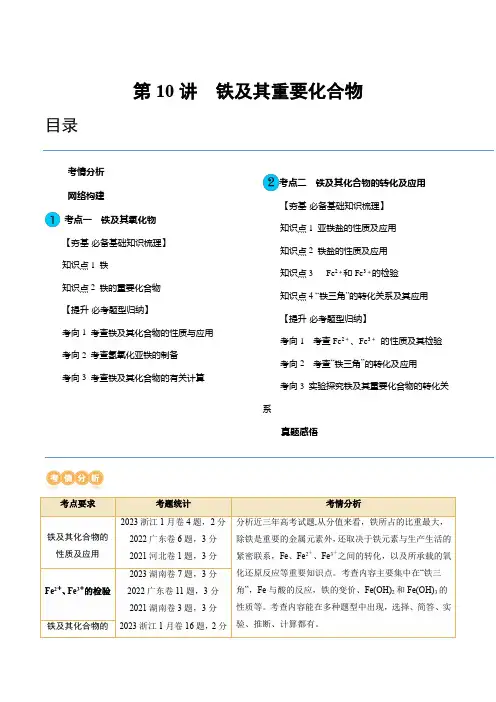 第10讲铁及其重要化合物(讲义)(原卷版)-2025年高考化学一轮复习讲练测(新教材新高考)