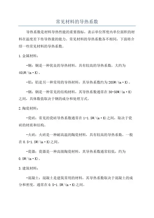 常见材料的导热系数