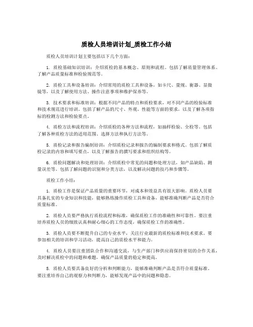 质检人员培训计划_质检工作小结