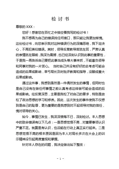 工作失误检讨书 2