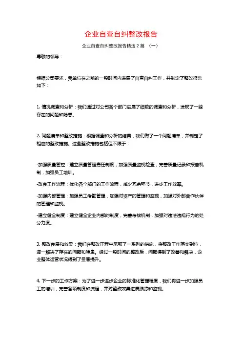 企业自查自纠整改报告2篇