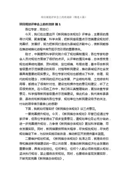 项目规划评审会上的欢迎辞（精选4篇）