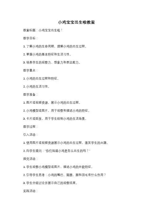 小鸡宝宝出生啦教案