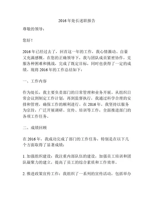 2016年处长述职报告