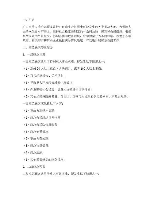 矿山事故灾难应急预案等级