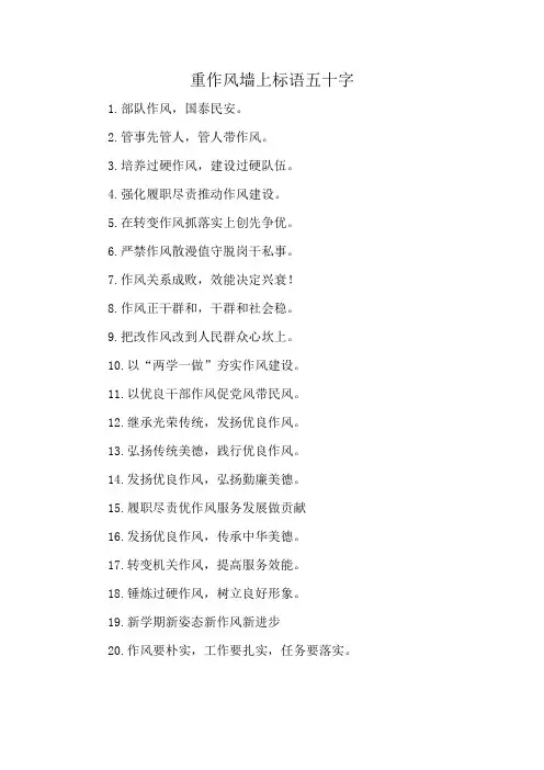 重作风墙上标语五十字