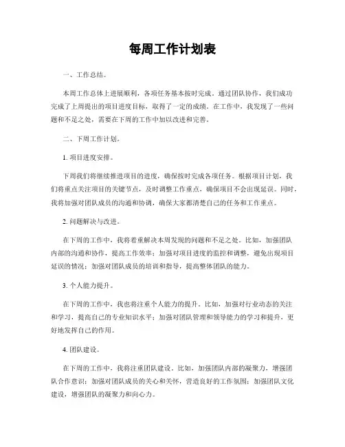 每周工作计划表