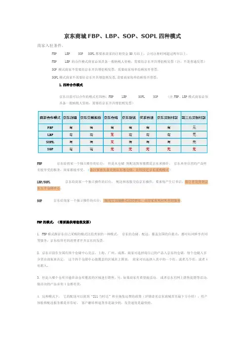 京东FBP、LBP、SOP、SOPL对比总结