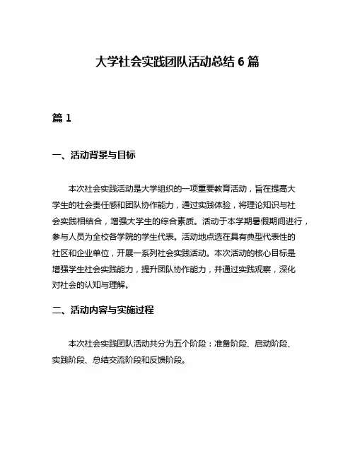 大学社会实践团队活动总结6篇